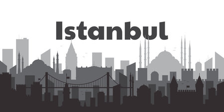 Istanbul Turkey concept. Silhouette of the city of Istanbul. Travel concept. Template. A flat style illustration.の写真素材