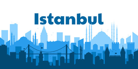 Istanbul Turkey concept. Silhouette of the city of Istanbul. Travel concept. Template. A flat style illustration.の写真素材