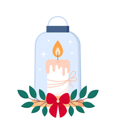 Holiday Concept. Cute candle to create a cozy atmosphere. Vector illustration on white background.のイラスト素材