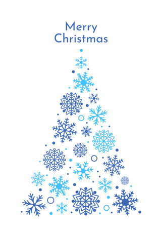 Christmas Concept. Cute Christmas tree of snowflakes with different patterns and sizes. Christmas card. Vector illustration.のイラスト素材