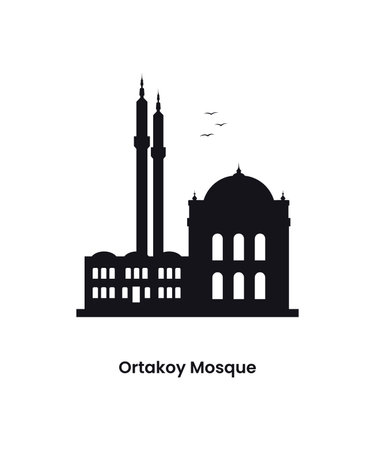 Istanbul Turkey concept. Silhouette of the Ortakoy Mosque. Vector illustration isolated on a white background.のイラスト素材