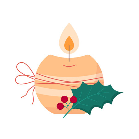 Christmas concept. Cute candle for holiday cheer. Vector illustration on white background.のイラスト素材