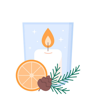 Christmas concept. Cute candle for holiday cheer. Vector illustration on white background.のイラスト素材