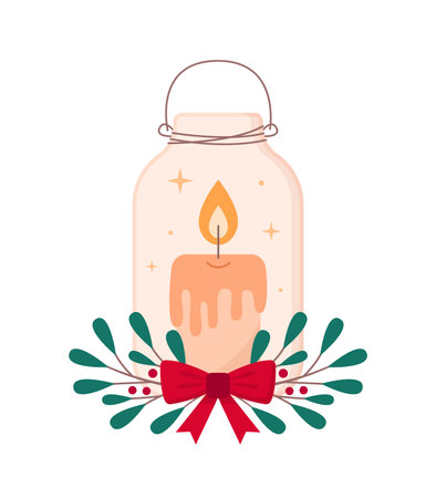 Christmas concept. Cute candle for holiday cheer. Vector illustration on white background.のイラスト素材