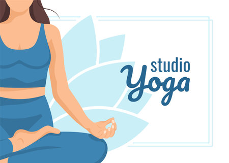 Yoga young woman, card concept. Beautiful girl in a suit doing yoga. Healthy lifestyle. Template. Vector illustration in a flat style.のイラスト素材