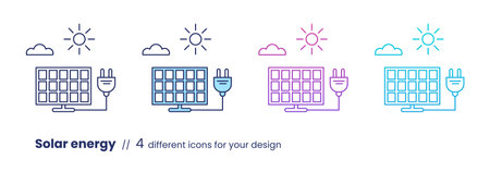 Solar energy icon, ESG environmental concept. Renewable energy. Vector line illustration isolated on a white background.のイラスト素材
