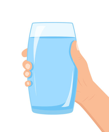 Water balance concept. The hand is holding a glass of water. Vector illustration in a flat style.のイラスト素材