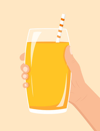 A glass of drink in hand. Vector illustration in a flat style.のイラスト素材