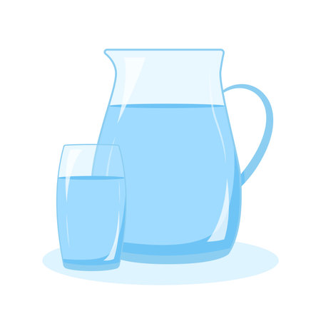 Water balance concept. A jug and a glass of water. Vector illustration in a flat styleのイラスト素材