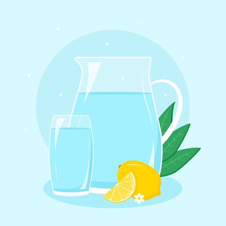 Water balance concept. A jug and a glass of water. Vector illustration in a flat styleのイラスト素材