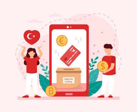 Turkey earthquake, donation concept. Illustration in a flat style.の写真素材