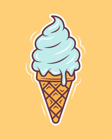 Ice cream cone cartoon style. Vector illustration isolated on a yellow backgroundのイラスト素材