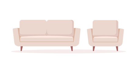 Cozy home interior design concept. Interior furniture. Sofa and armchair set. Vector illustration in flat styleのイラスト素材