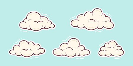 Cute clouds set cartoon concept. Vector illustration on blue backgroundのイラスト素材