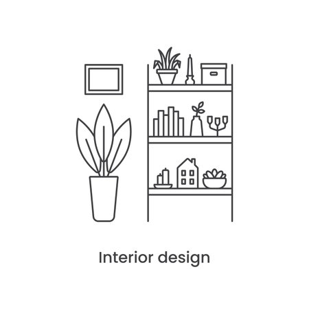 Interior design line icon concept. Living room interior. Vector line illustration on white backgroundのイラスト素材