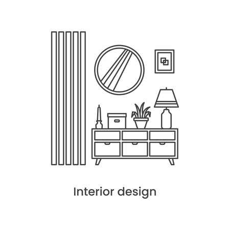 Interior design line icon concept. Living room interior. Vector line illustration on white backgroundのイラスト素材