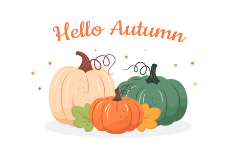 Colorful pumpkins fall design. Vector illustration in flat styleのイラスト素材