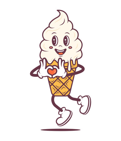 Ice cream cartoon character concept. Cute illustration isolated on a white backgroundの写真素材