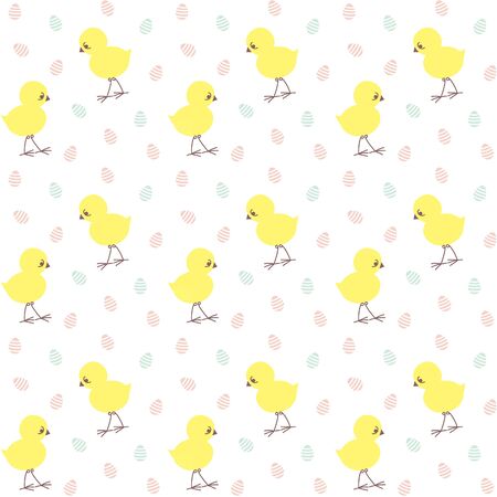 Easter pattern with little chicken and eggsのイラスト素材