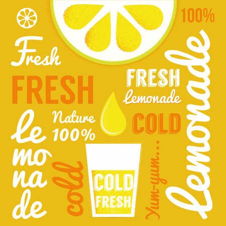 Lemon with glasses of lemonade or cocktail. Typography poster. Vector illustrationのイラスト素材