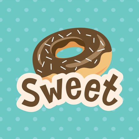 Sweet label with donut. on polka-dot background. Vector illustration. Eps10のイラスト素材