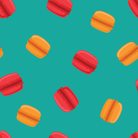 Seamless pattern with macaroon cookies on blue. Vector illustration.のイラスト素材