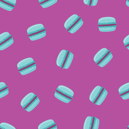 Seamless pattern with blue macaroon cookies on violet. Vector illustration.のイラスト素材