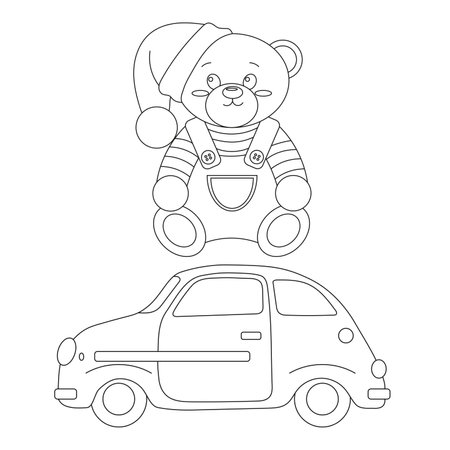 Vector line set with car, teddy Bear in a capのイラスト素材
