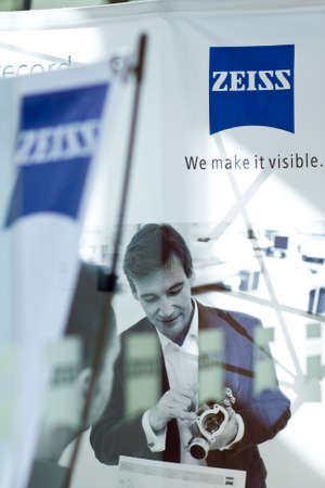 MEXICO CITY - January 29, 2014: Carl Zeiss brand event "We make it visible" in Mexico. ZEISS, is a German manufacturer of optical systems, medical devices and industrial measurement.のeditorial素材