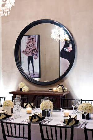 Elegant table decorated for a partyの写真素材