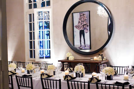 Elegant table decorated for a partyの写真素材