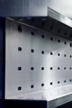 Metal channel for engineering infrastructure cable laying. Steel structural profile for laying wires.の写真素材