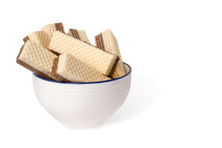 Chocolate and creamy stuffed wafer waffer isolated on white backgroundの写真素材