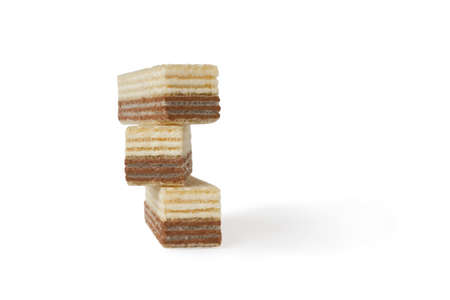 Chocolate and creamy stuffed wafer waffer isolated on white backgroundの写真素材