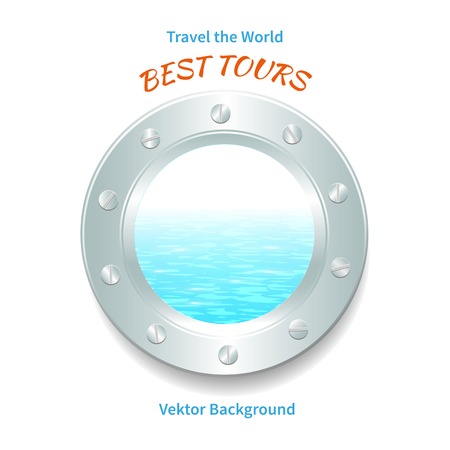metal porthole with seascape on white backgroundのイラスト素材