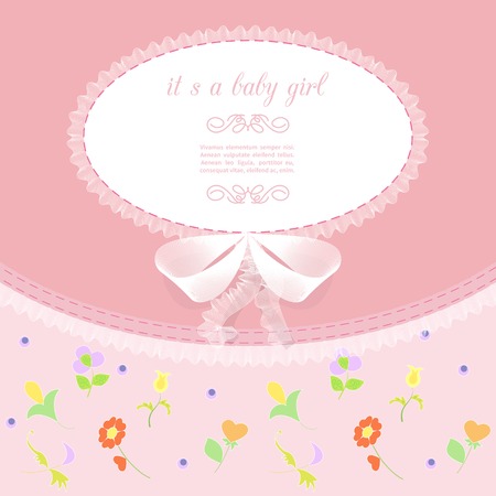 baby frame with lace, ruffles, on pink backgroundのイラスト素材