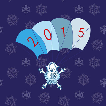 sheep flies on parachute with figures 2015のイラスト素材