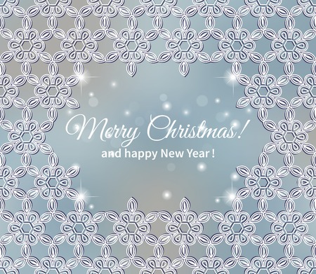 Christmas lace frame with abstract snowflakes on blurred backgroundのイラスト素材
