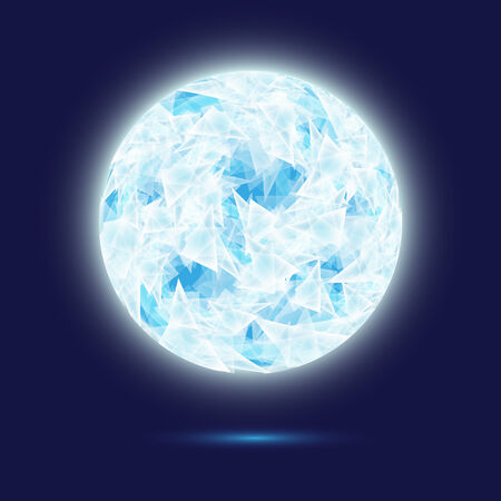 Abstract globe with cracked ice cubes with luminescence on dark blue backgroundのイラスト素材