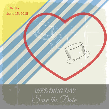 White wedding hat with bow and black top hat on grungy background.Wedding invitationsのイラスト素材