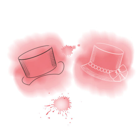 Pencil sketch of women\'s and men\'s hats on watercolor backgroundのイラスト素材