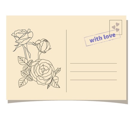 Vintage template invitation card with bouquet of roses and  stampのイラスト素材