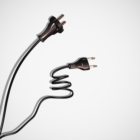 Two cables plug,electrical cords black on whiteのイラスト素材