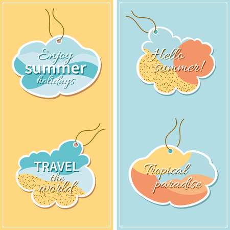 Set of vector tags with text for design summer vacationのイラスト素材
