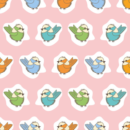 Baby seamless pattern.Colorful birds on white backgroundのイラスト素材