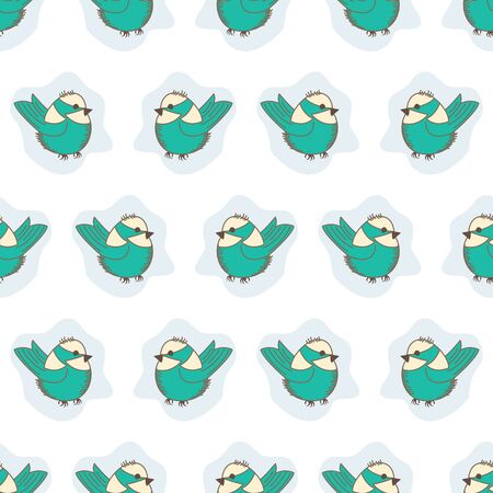 Baby seamless pattern.Colorful birds on white backgroundのイラスト素材