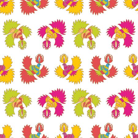Seamless pattern.Ethnic colorful birds on white backgroundのイラスト素材
