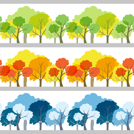 Set of three linear seamless trees different colors isolatedのイラスト素材