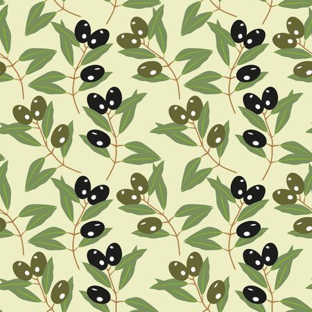 Seamless pattern of olive branches on a green background.のイラスト素材