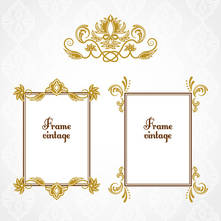 Set of vintage frames with vignettes in Victorian style. Ornate element for design. Ornamental patterns for wedding invitations, birthday and greeting cards.のイラスト素材